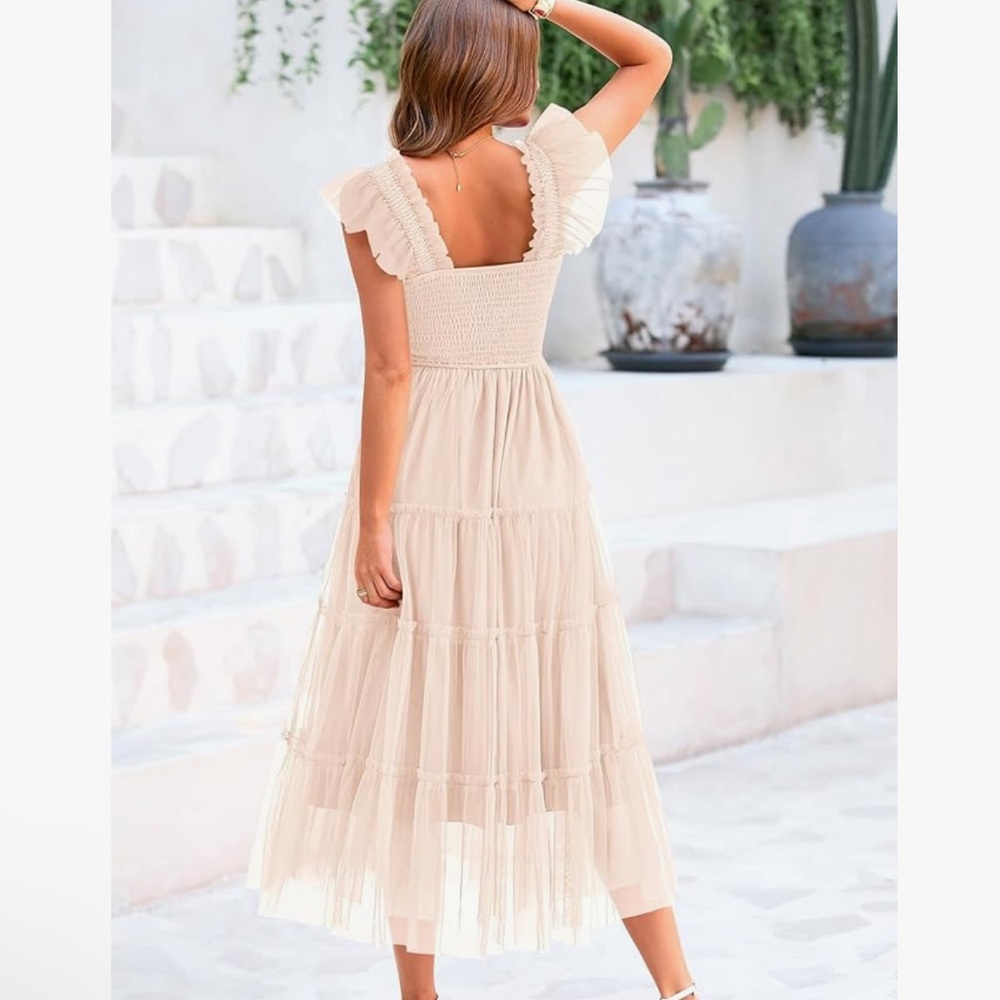 PRETTYGARDEN Summer Casual Sleeveless Smocked Ruffle Tulle Flowy dress